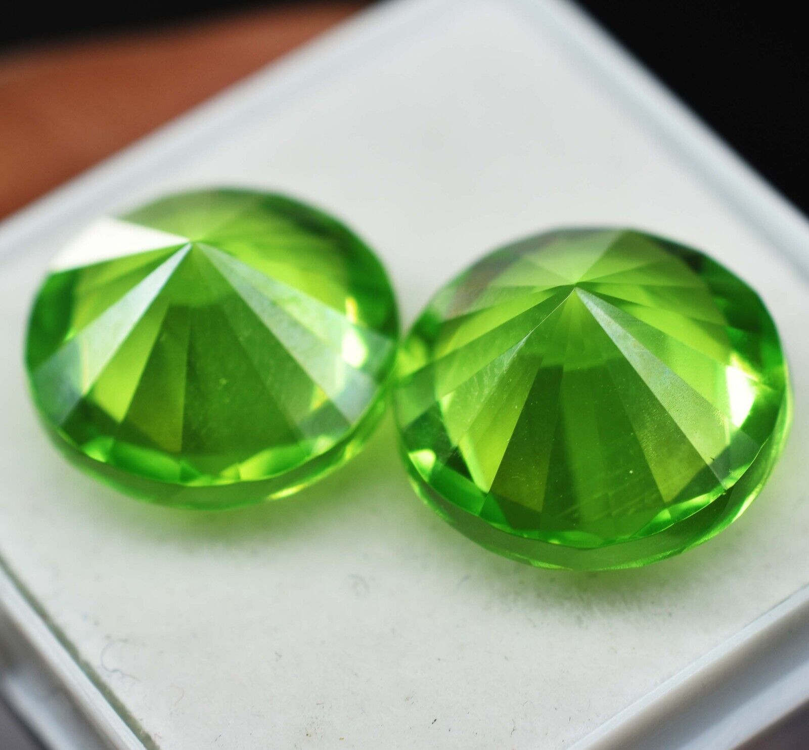 Natural 17.55 Ct GREEN Peridot CERTIFIED Round Cut Loose Gemstone Pair