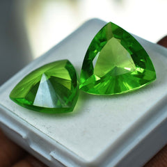 Natural 18.32 Ct Green Peridot CERTIFIED Trillion Cut Pair Loose Gemstone