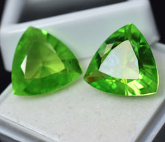 Natural 18.32 Ct Green Peridot CERTIFIED Trillion Cut Pair Loose Gemstone