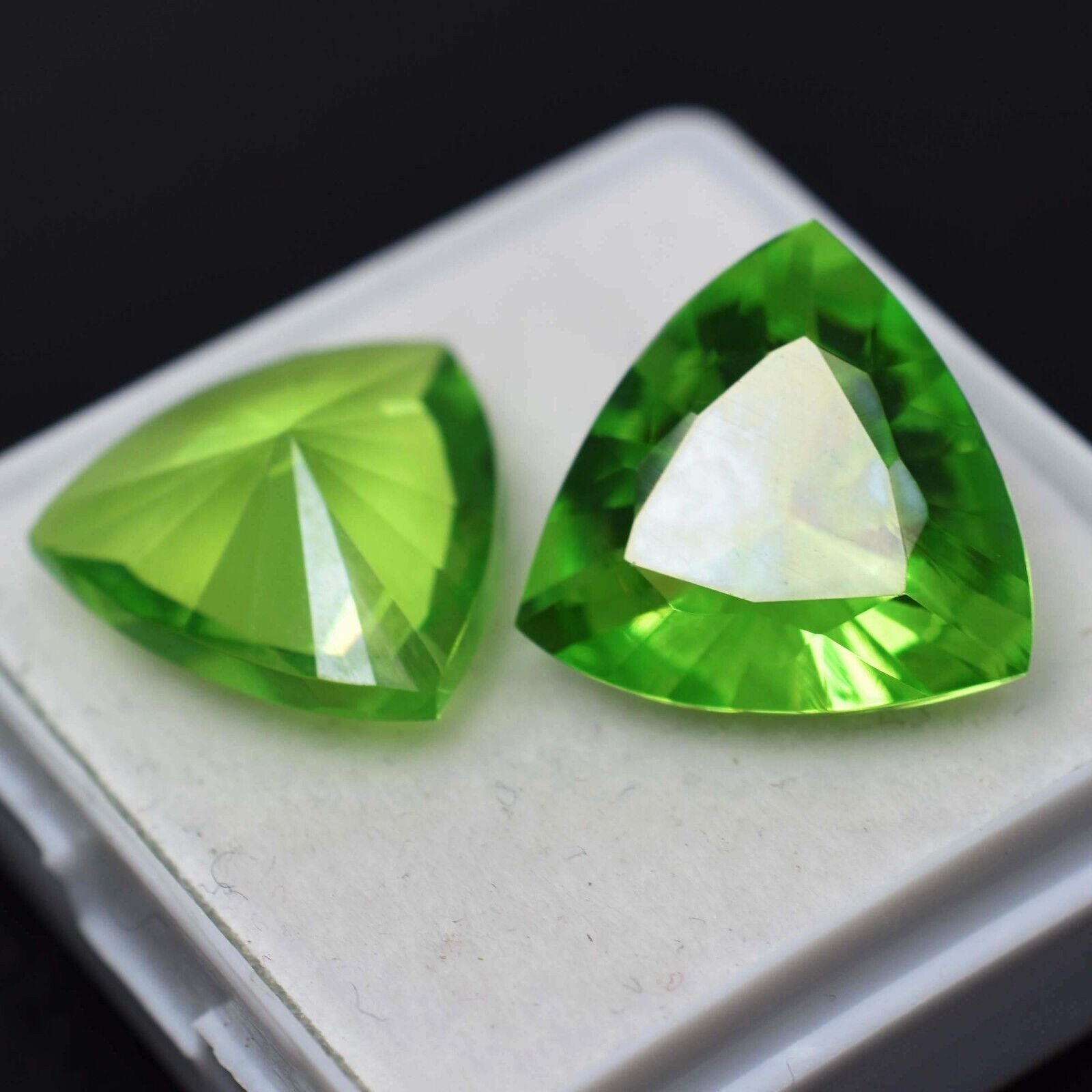 Natural 18.32 Ct Green Peridot CERTIFIED Trillion Cut Pair Loose Gemstone