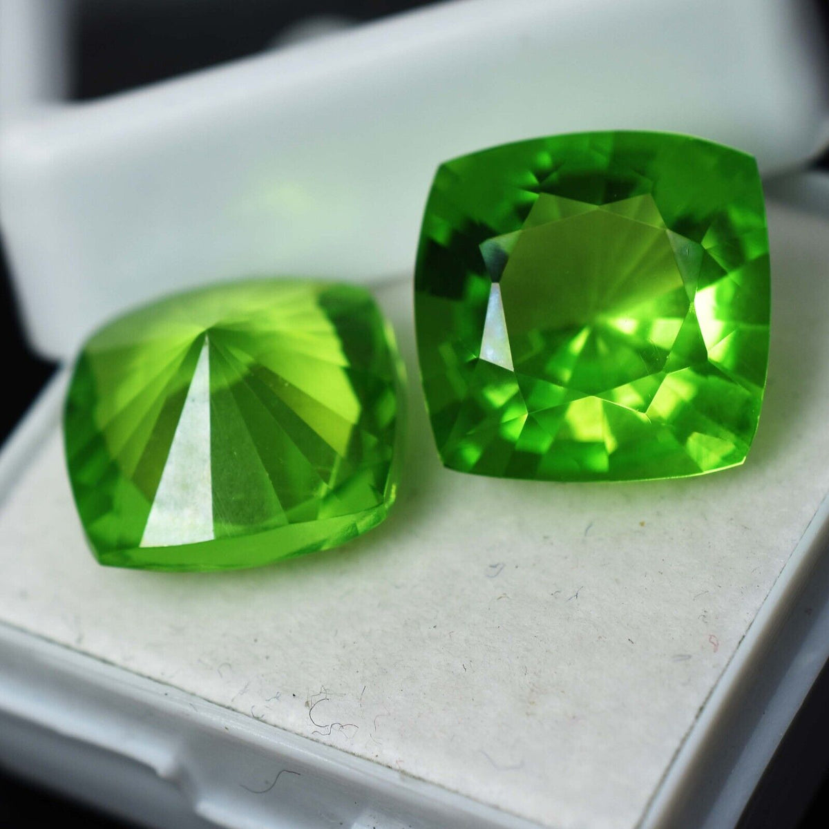 16.15 Ct Natural CERTIFIED Green Peridot Square Cushion Cut Loose Gemstone Pair