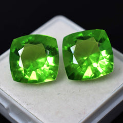 16.15 Ct Natural CERTIFIED Green Peridot Square Cushion Cut Loose Gemstone Pair