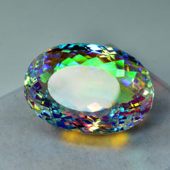 Lab-Created CERTIFIED Rainbow Mystic 53.36 Ct Topaz Oval Shape Loose Gemstone