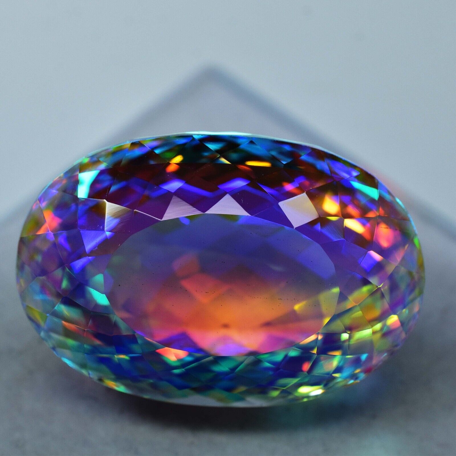 Lab-Created CERTIFIED Rainbow Mystic 53.36 Ct Topaz Oval Shape Loose Gemstone