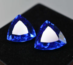 16.80 Ct Natural Blue Tanzanite CERTIFIED Trillion Cut Loose Gemstone Pair