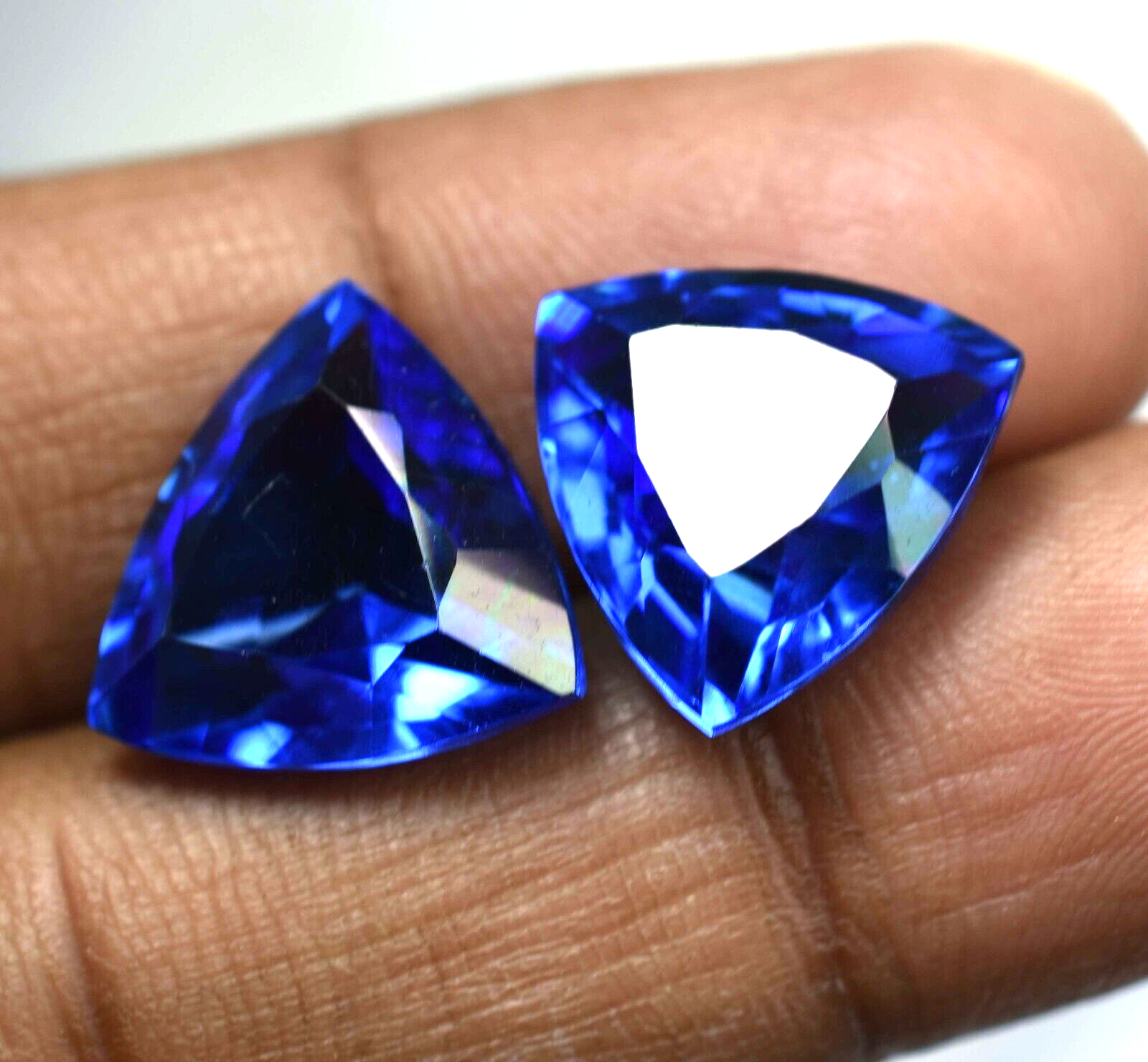 16.80 Ct Natural Blue Tanzanite CERTIFIED Trillion Cut Loose Gemstone Pair