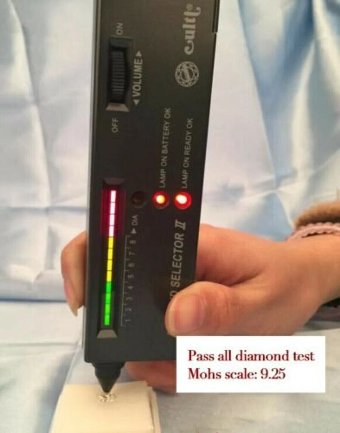 “Diamond test scale chart showing gemstone hardness and authenticity levels.”