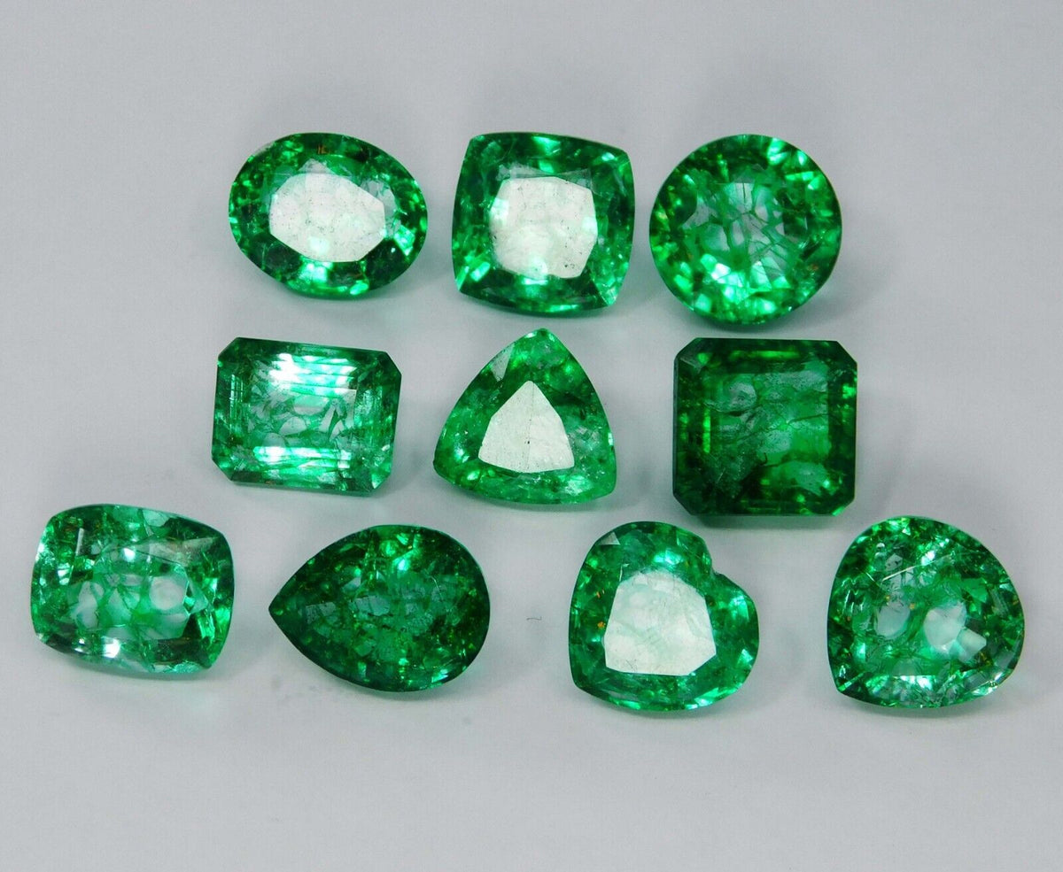 10 Pcs Natural Green Emerald 82.10 Ct CERTIFIED Gemstones Loose Mix Shape Lot