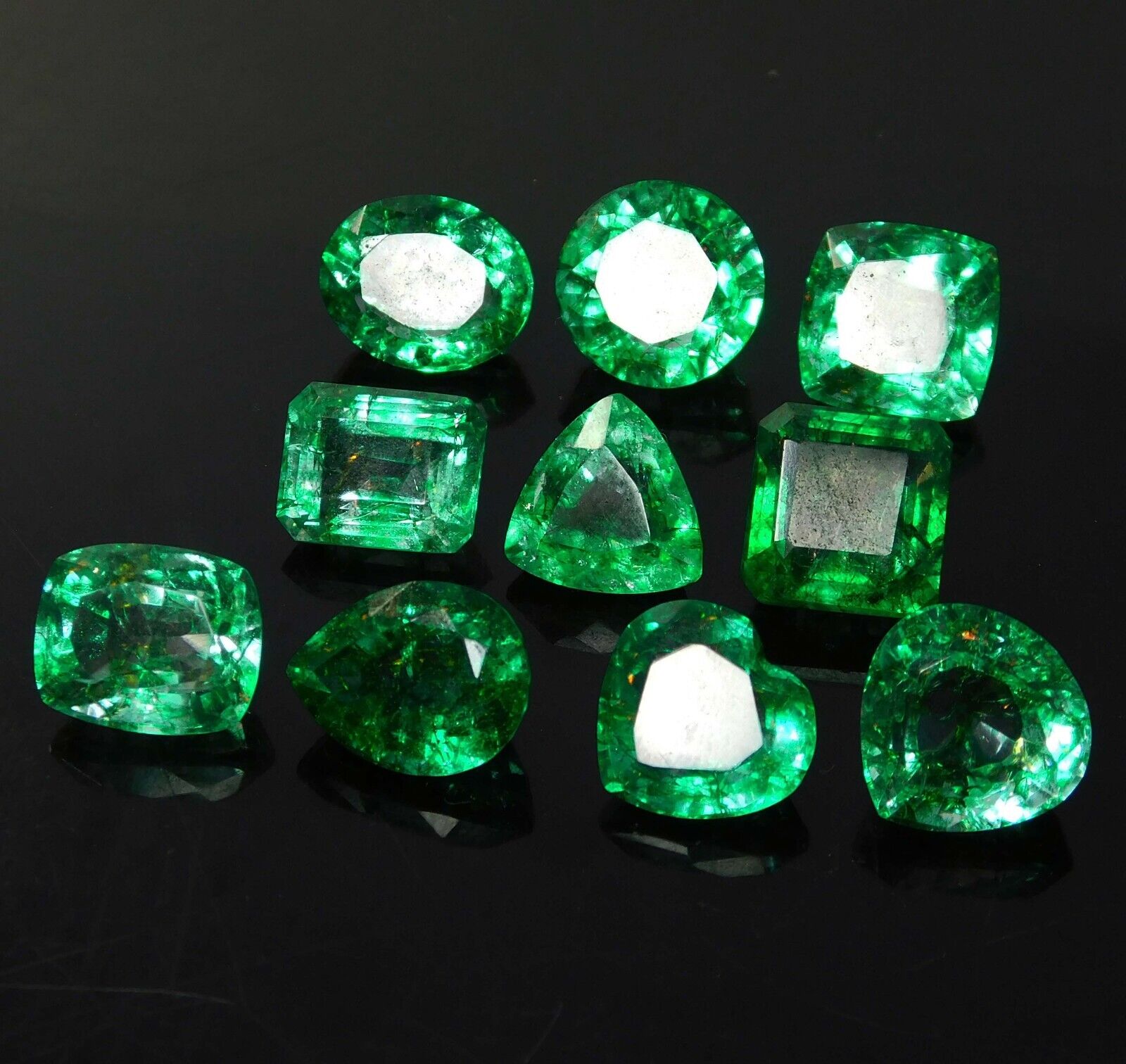 10 Pcs Natural Green Emerald 82.10 Ct CERTIFIED Gemstones Loose Mix Shape Lot