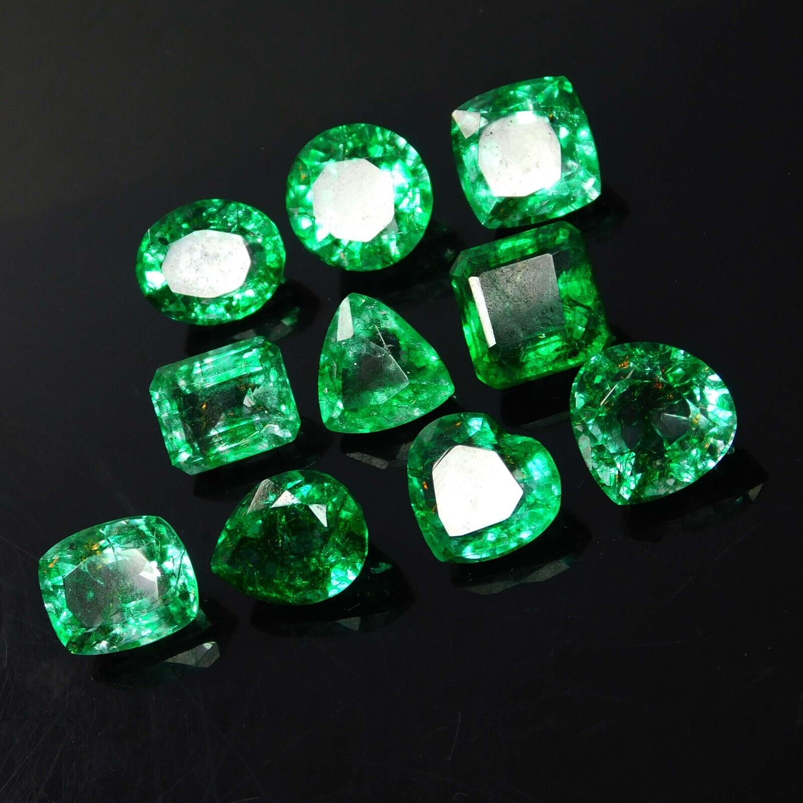 10 Pcs Natural Green Emerald 82.10 Ct CERTIFIED Gemstones Loose Mix Shape Lot