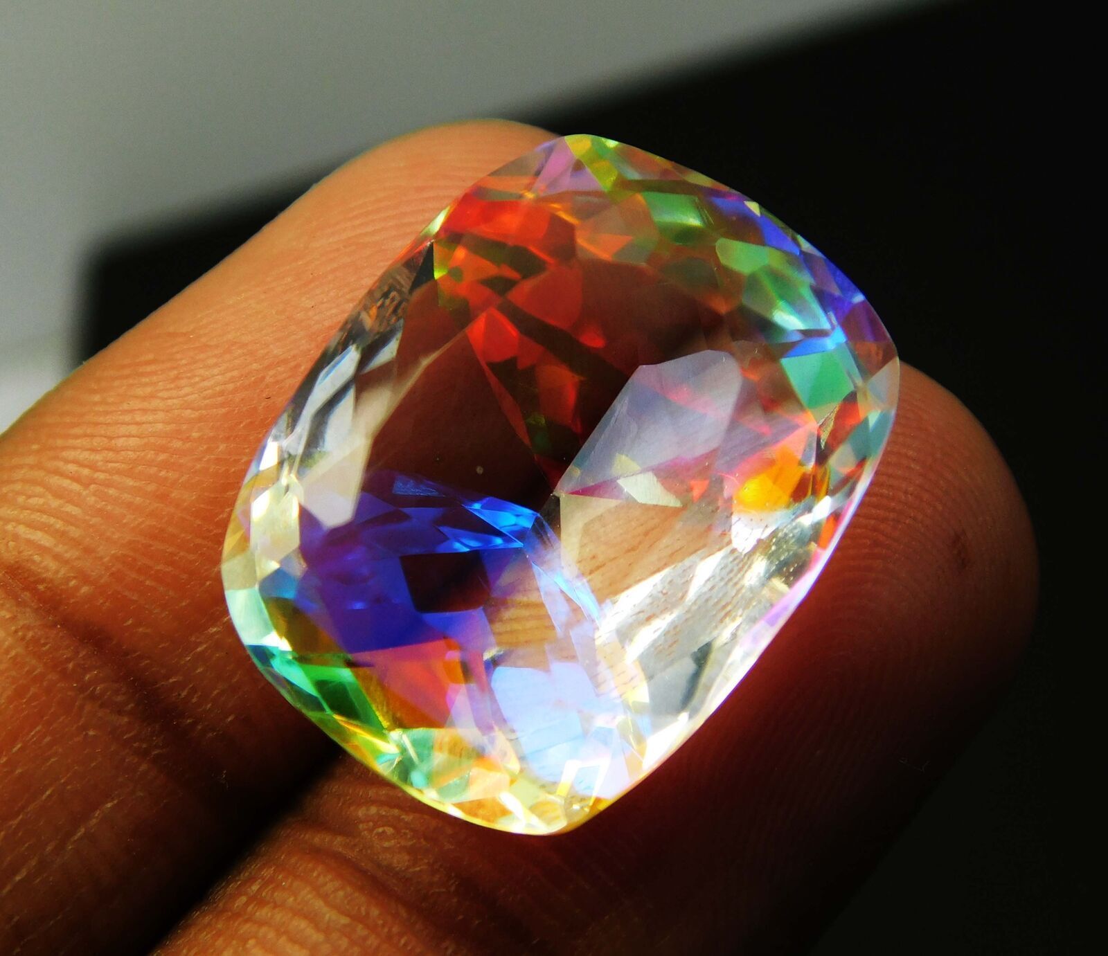 Lab-Created  15.00 Ct RAINBOW Mystic Topaz CUSHION Cut CERTIFIED Loose Gemstone