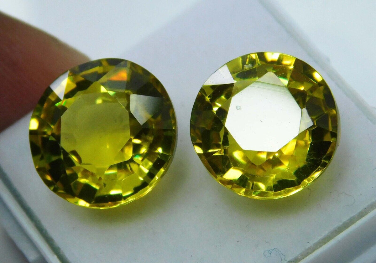 17.70 Ct Natural Yellow Ceylon Sapphire Round Cut CERTIFIED Loose Gemstone Pair