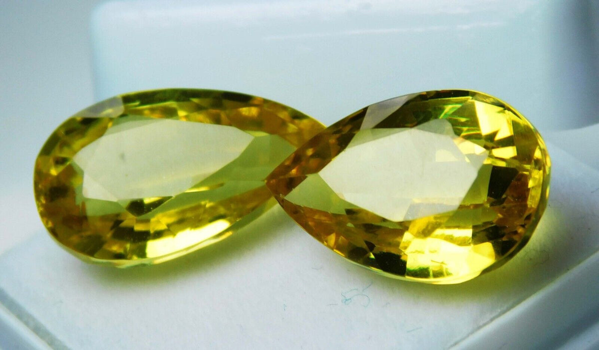 TOP QUALITY natural sapphire YELLOW pear cut 16.40 Ct CERTIFIED gemstone pair