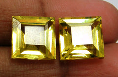 NATURAL loose gemstone Perfect SAPPHIRE yellow Square Cut 16.1 Ct CERTIFIED pair