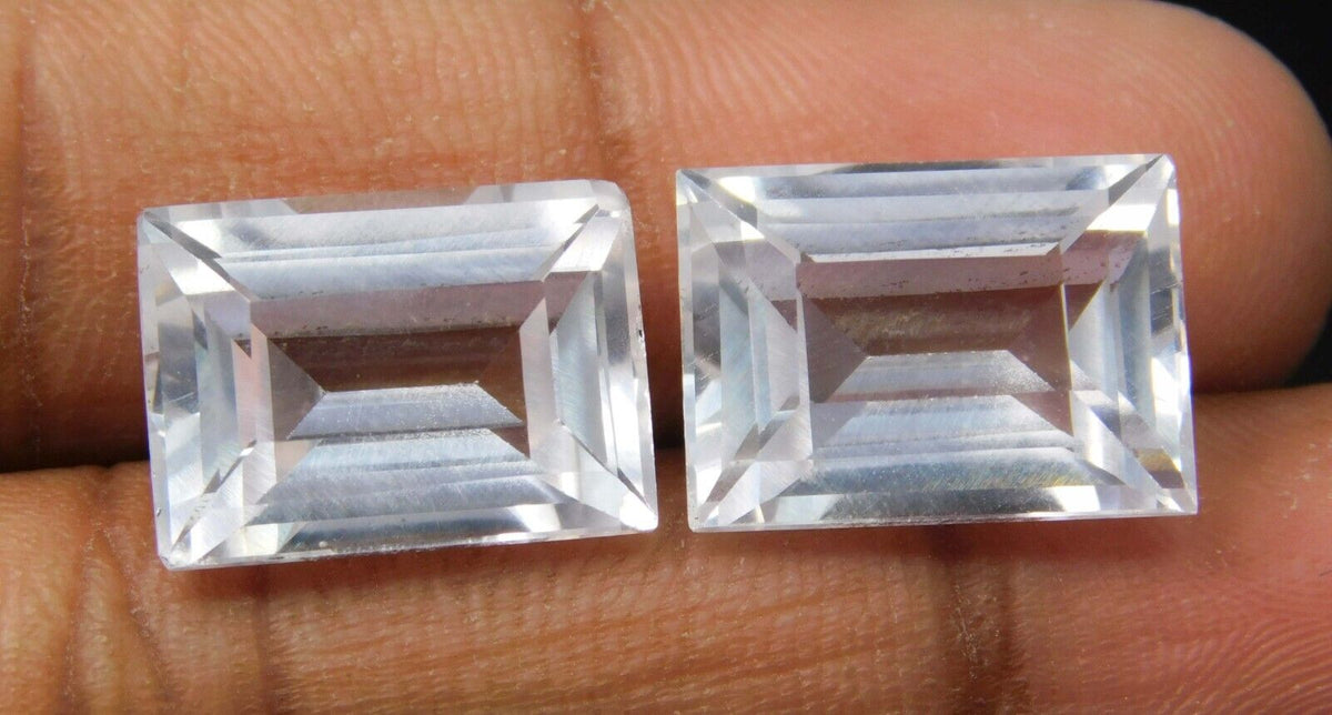 17.25 Carat Natural SAPPHIRE White Emerald Shape CERTIFIED Loose Gemstones Pair