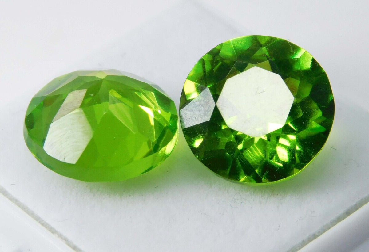 NATURAL Peridot Stone ROUND Cut 18.13 Ct Faceted CERTIFIED Loose Gemstone Pair