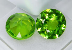 NATURAL Peridot Stone ROUND Cut 18.13 Ct Faceted CERTIFIED Loose Gemstone Pair