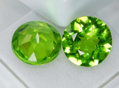 NATURAL Peridot Stone ROUND Cut 18.13 Ct Faceted CERTIFIED Loose Gemstone Pair