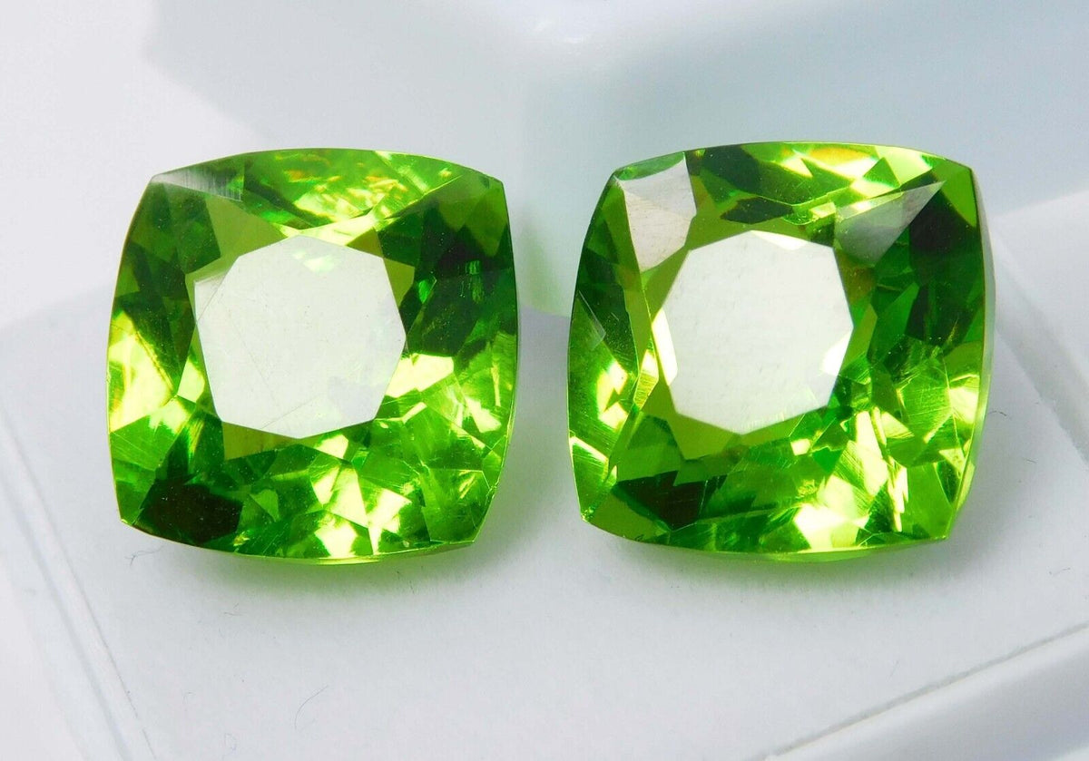 18.69 Ct NATURAL Green Peridot Square Shape CERTIFIED Loose Gemstones Pair