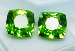 18.69 Ct NATURAL Green Peridot Square Shape CERTIFIED Loose Gemstones Pair