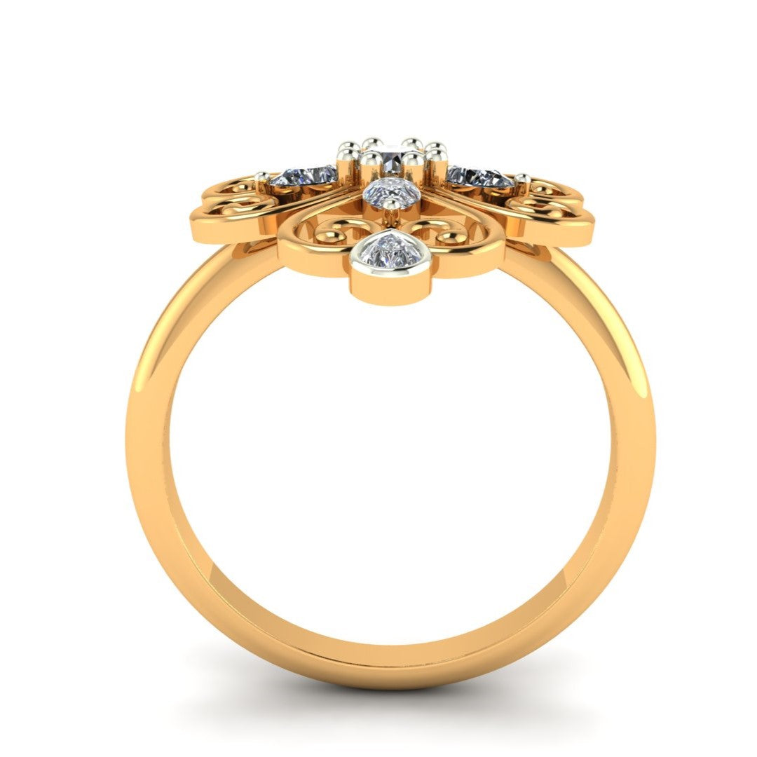 Floral Filigree Diamond Ring with Marquise Accents-18k Gold