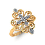 Floral Filigree Diamond Ring with Marquise Accents-18k Gold
