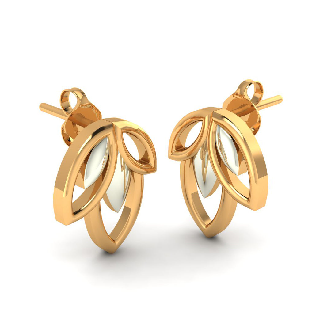 Two-Tone Gold Leaf Stud Earrings for Women