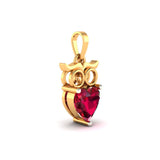 Eternal Love Owl Pendant with Heart-Shaped Red Gemstone in 18K Gold