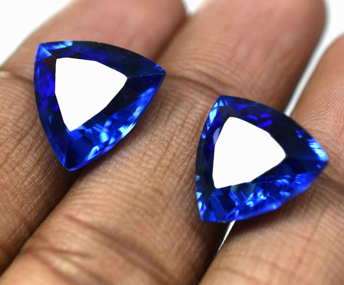 16.80 Ct Natural Blue Tanzanite CERTIFIED Trillion Cut Loose Gemstone Pair