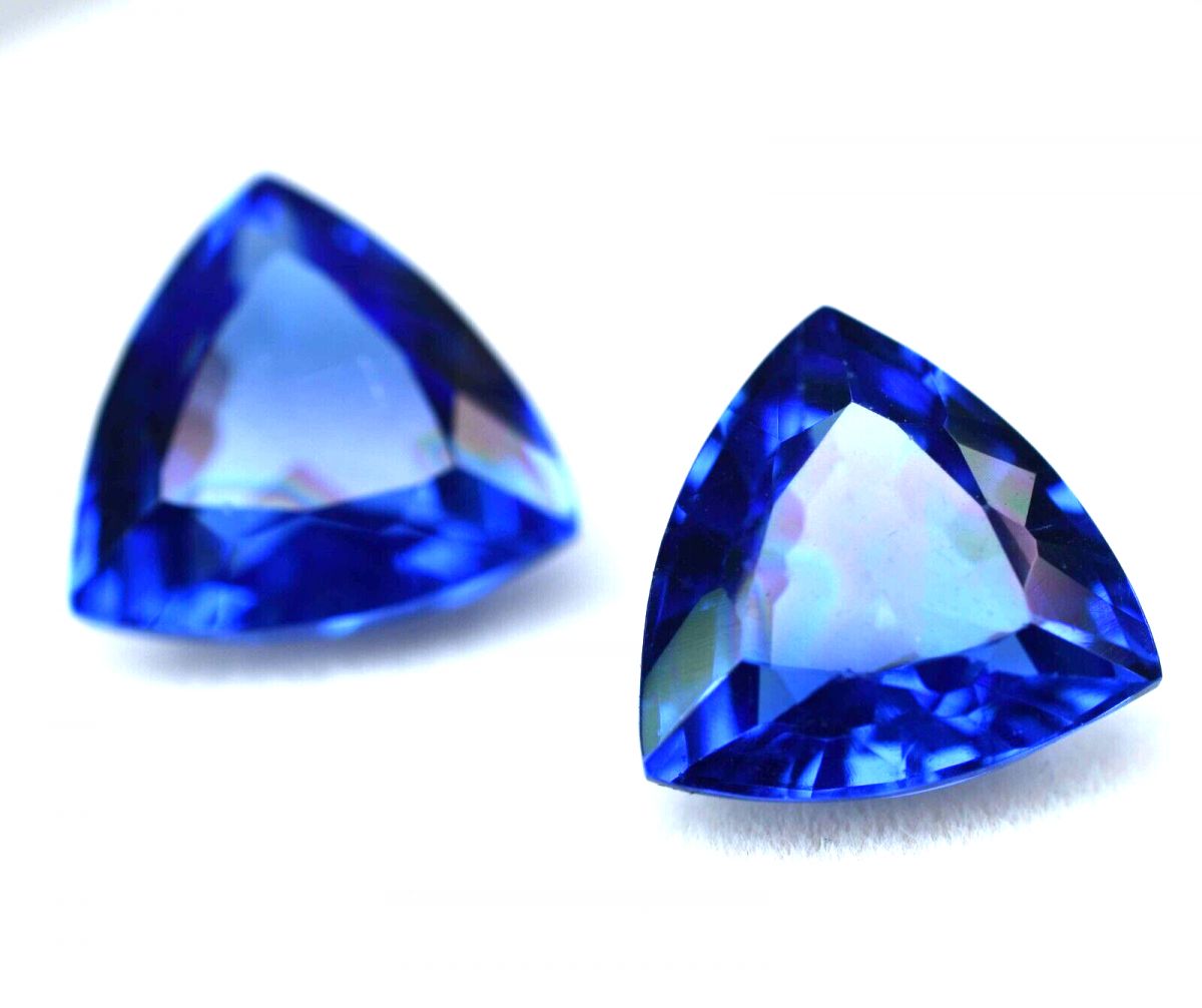 16.80 Ct Natural Blue Tanzanite CERTIFIED Trillion Cut Loose Gemstone Pair