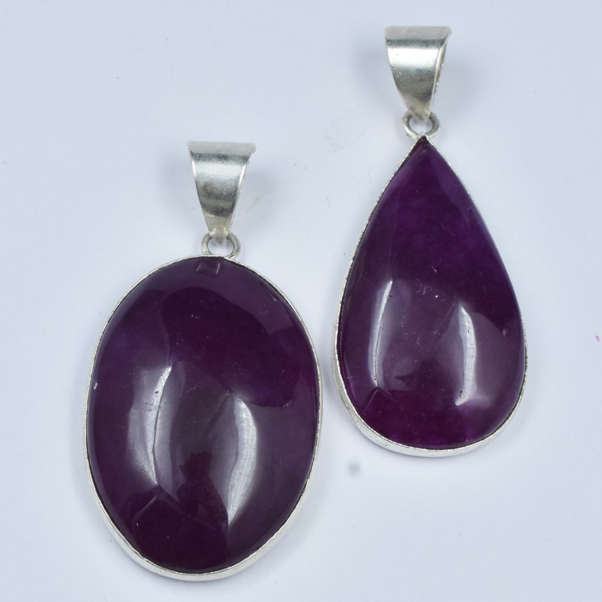 Zed Amethyst Pear-Oval Cut 80 Carat Pair Pendant 925 Sterling CERTIFIED Gemstone