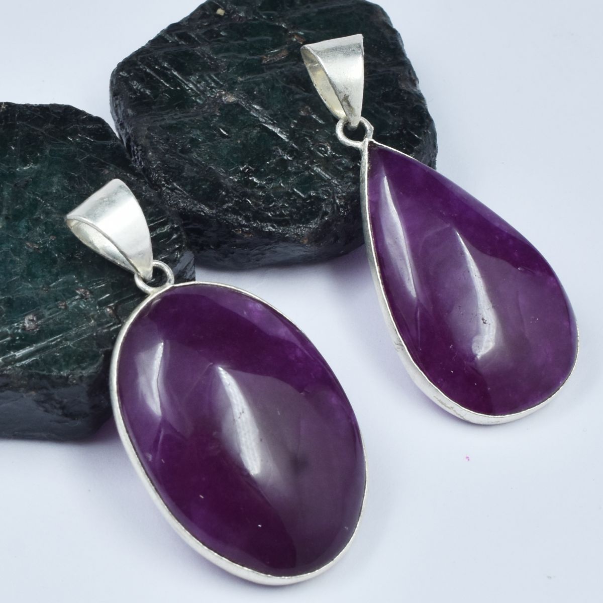 Zed Amethyst Pear-Oval Cut 80 Carat Pair Pendant 925 Sterling CERTIFIED Gemstone