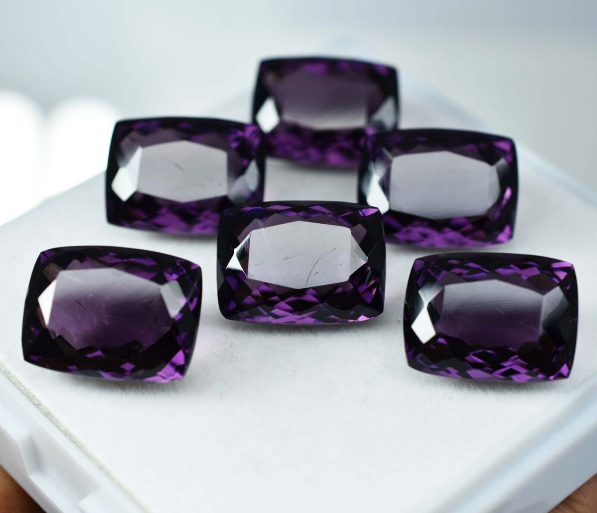 Natural Purple Amethyst 50 Ct AA++CERTIFIED Cushion Cut Lot Loose Gemstone 6 Pcs