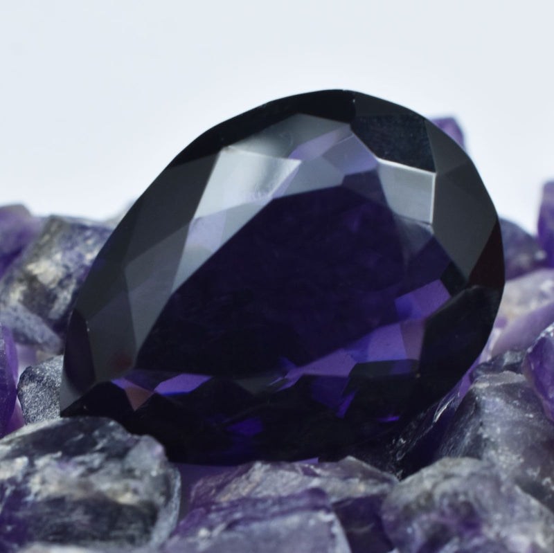 Purple Amethyst Pear Cut Gemstone close up view