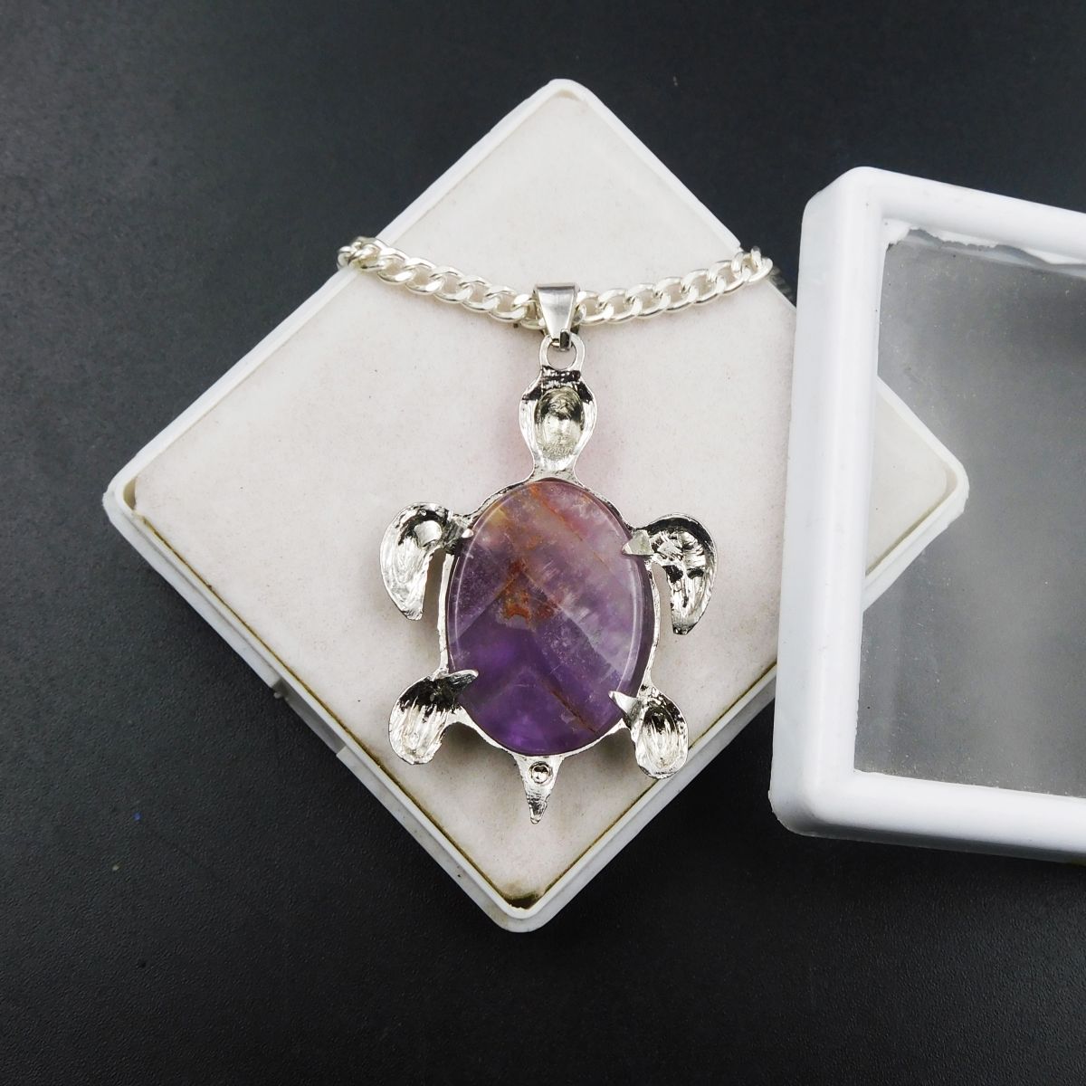 Jwelery Gift 179.50 Ct Natural Purple Amethyst Turtle Fancy Silver 925 Pendant