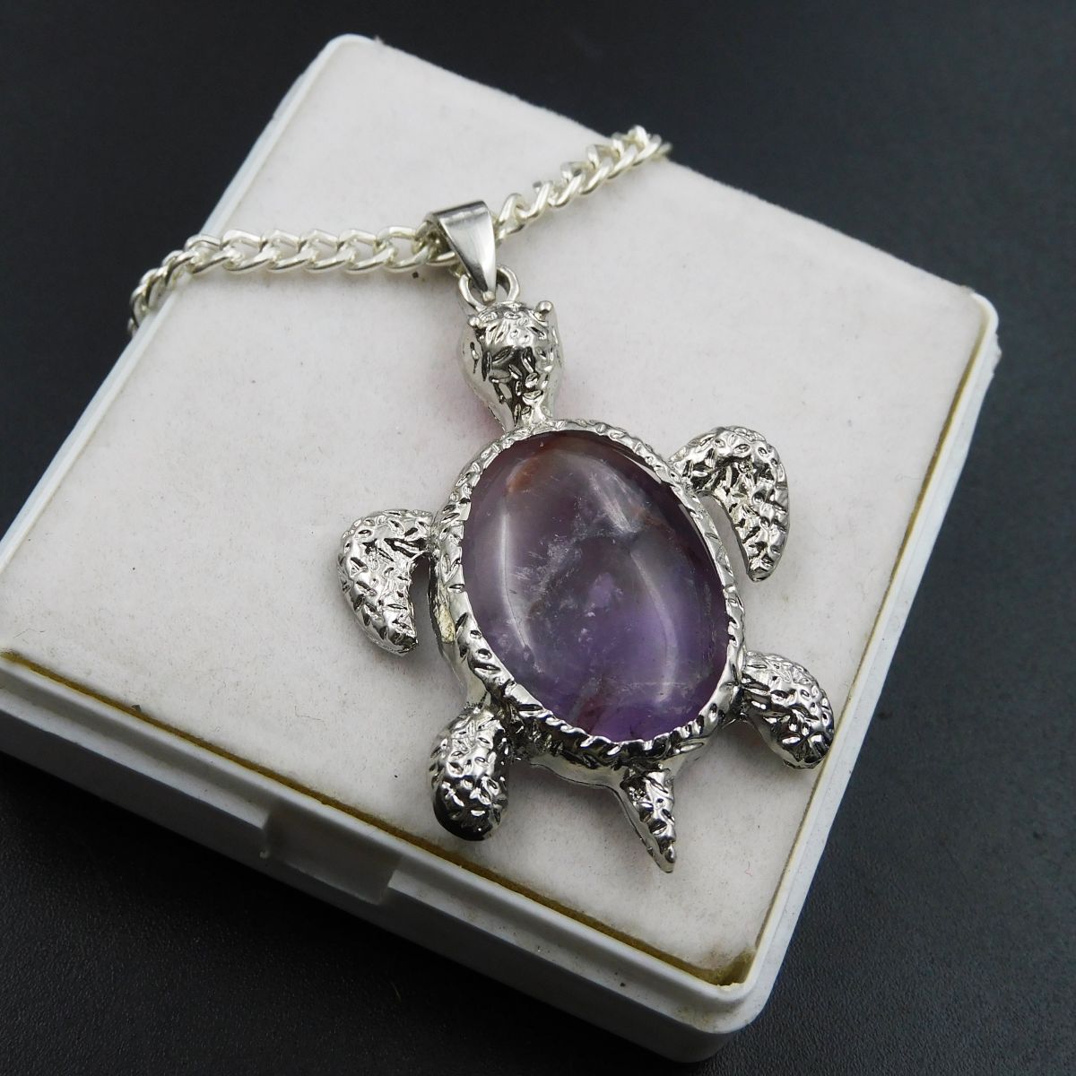 Jwelery Gift 179.50 Ct Natural Purple Amethyst Turtle Fancy Silver 925 Pendant