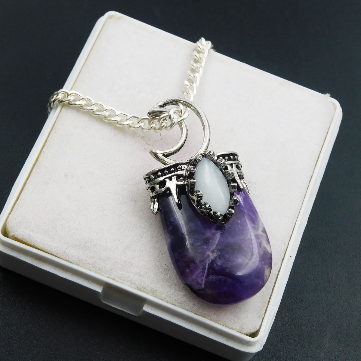 Silver-925 Pendant With Chain Purple Amethyst 122.45 Ct Natural Fancy Shape