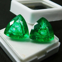 CERTIFIED Loose Gemstone 16.1Ct Trillion Cut Pair Natural Green Colombia Emerald Ring Size Emerald Stone