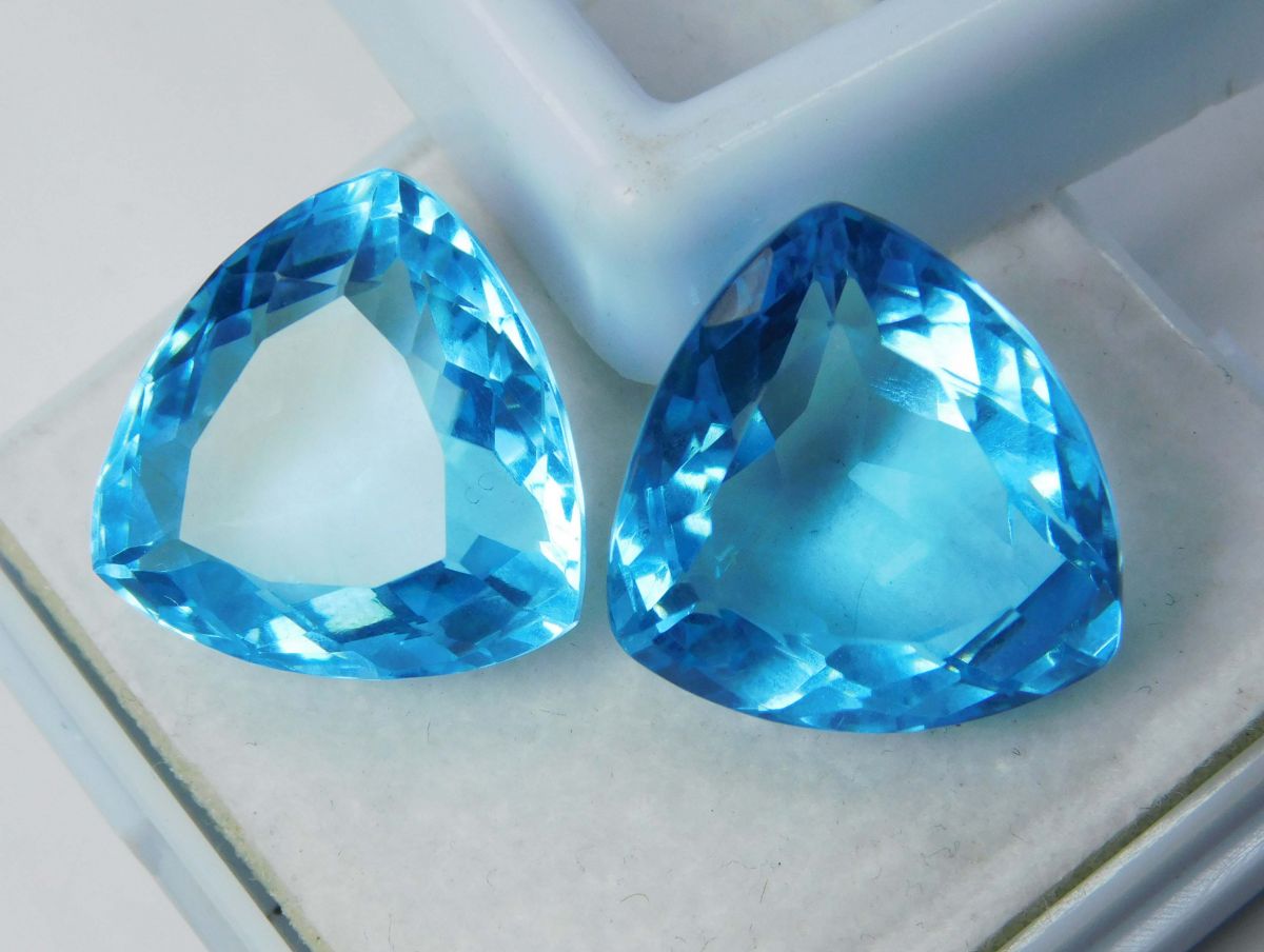 Ocean Blue Aquamarine 31 Ct Natural Trillion CERTIFIED Loose Gemstone A++ Pair