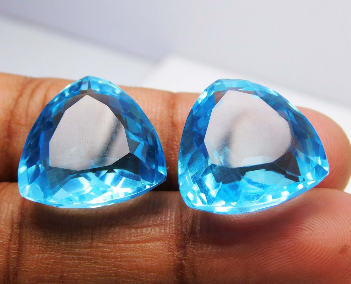 Ocean Blue Aquamarine 31 Ct Natural Trillion CERTIFIED Loose Gemstone A++ Pair