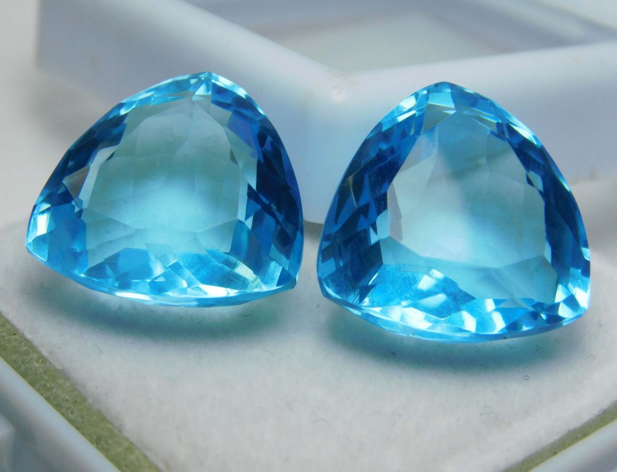 Ocean Blue Aquamarine 31 Ct Natural Trillion CERTIFIED Loose Gemstone A++ Pair