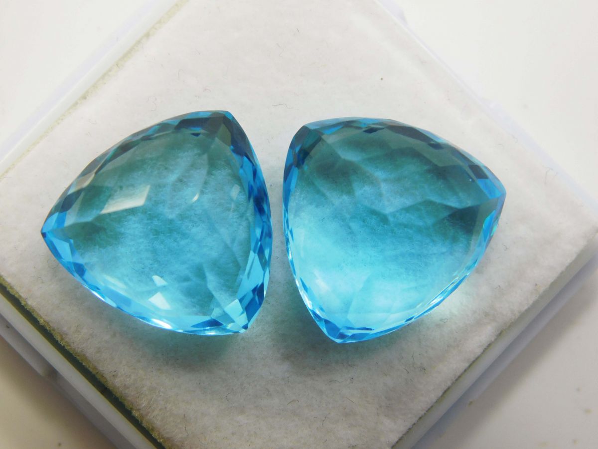 Ocean Blue Aquamarine 31 Ct Natural Trillion CERTIFIED Loose Gemstone A++ Pair