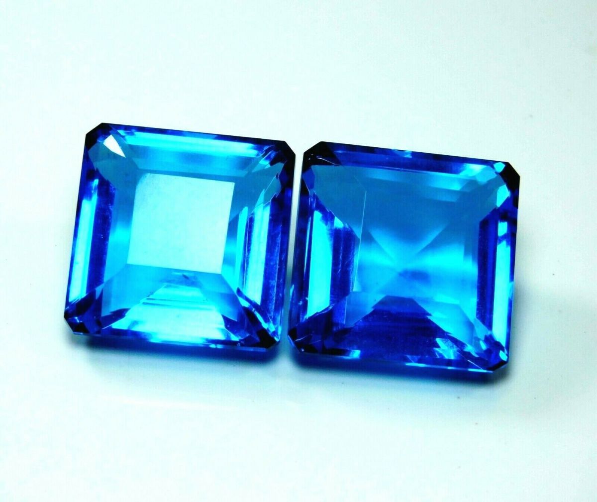 132 Ct AA++ Ocean Blue Square Cut Aquamarine CERTIFIED Loose Gemstone Pair