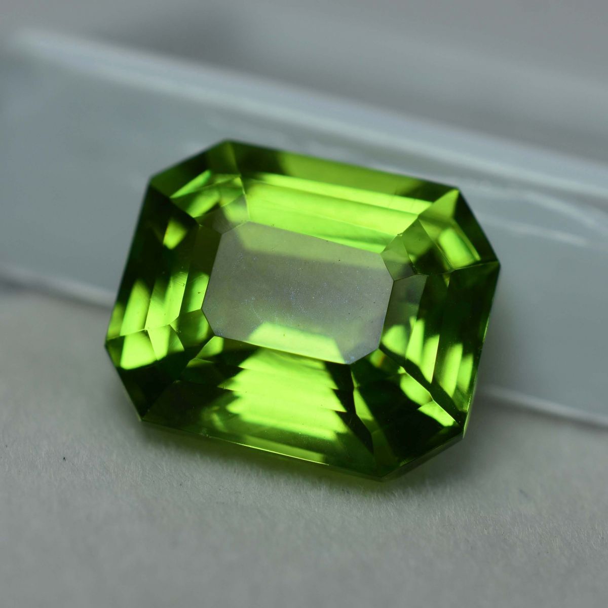 10.20 Ct Natural Green Peridot Emerald Cut CERTIFIED Excellent Loose Gemstone