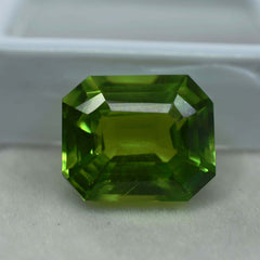 10.20 Ct Natural Green Peridot Emerald Cut CERTIFIED Excellent Loose Gemstone