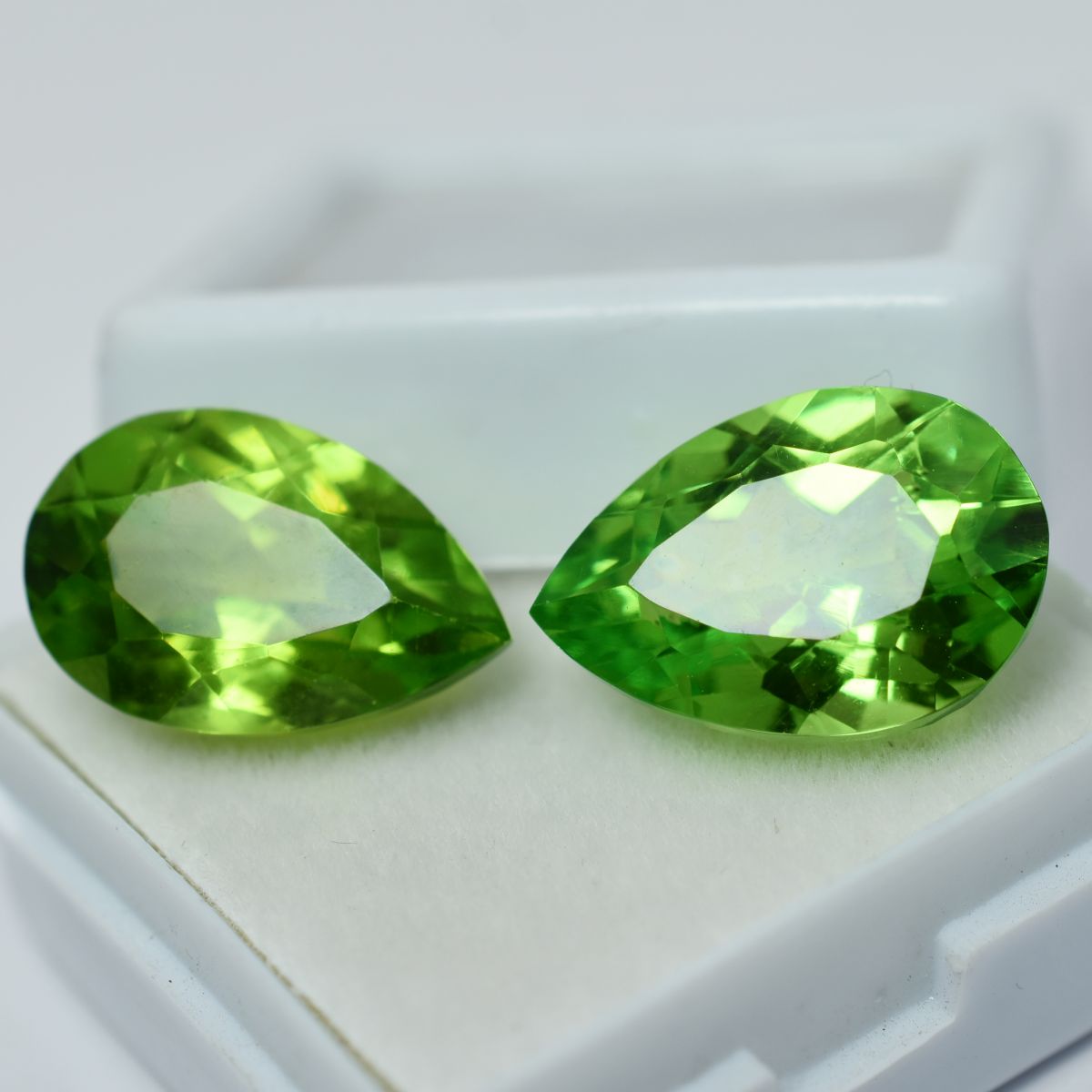 CERTIFIED Green Peridot Pear Cut 16.10 Carat Natural Rare Loose Gemstone Pair