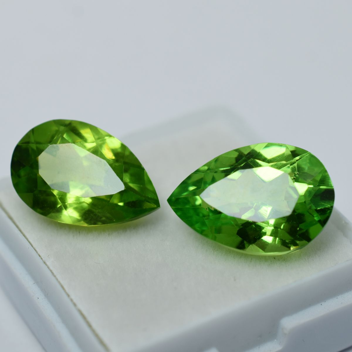 CERTIFIED Green Peridot Pear Cut 16.10 Carat Natural Rare Loose Gemstone Pair