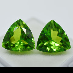 Rare Peridot Green CERTIFIED 16.00 Ct Natural Trillion Cut Loose Gemstone Pair