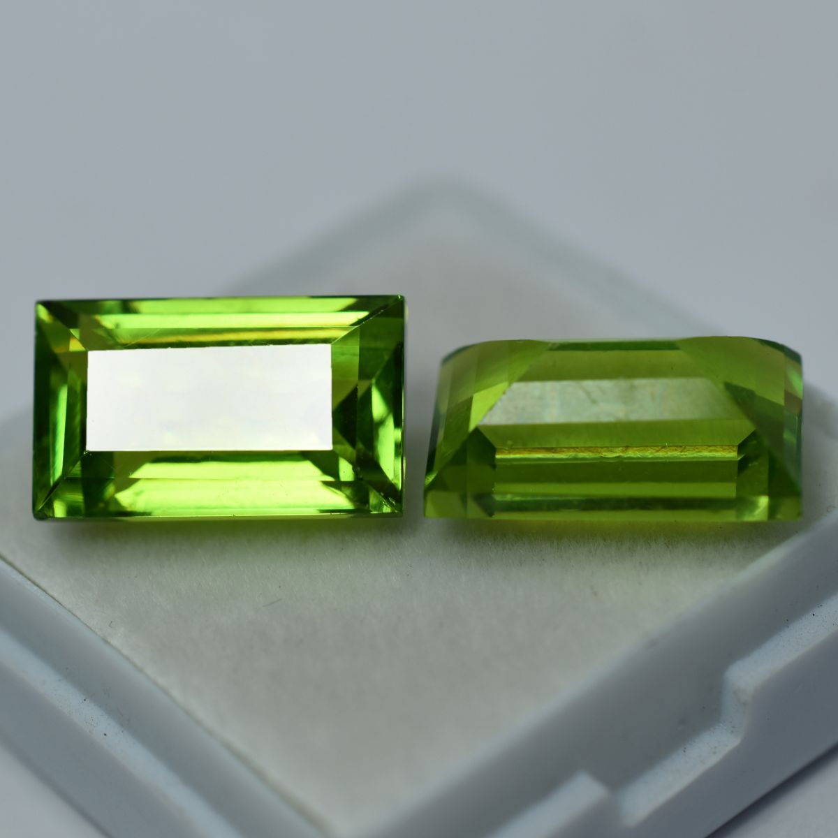 Natural Emerald Cut 16.08 Ct Rare Green Peridot Loose Gemstone Pair CERTIFIED