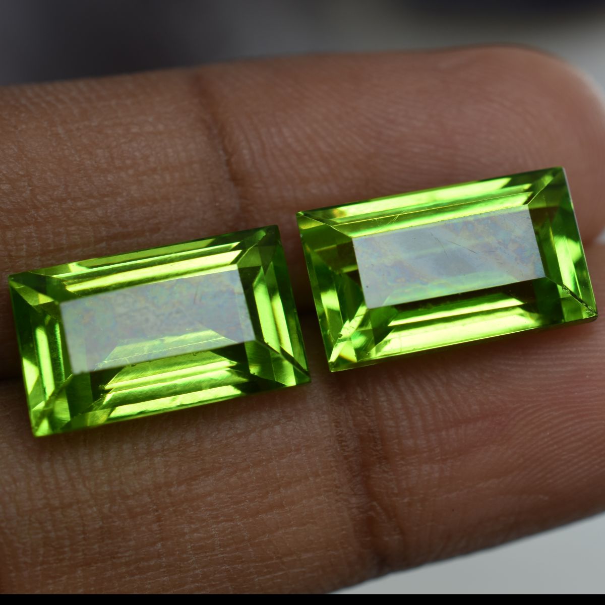 Natural Emerald Cut 16.08 Ct Rare Green Peridot Loose Gemstone Pair CERTIFIED